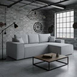Malaga L Shaped Mdf Corner Sofa Bed With Storage Dl Pull Out Seat Loose Back Cushions 279X94X181 Light Grey Right - thumbnail 1