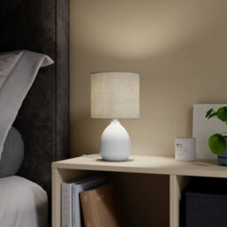 Cylinder Matt White & Grey Ceramic Fabric Led Table Lamp