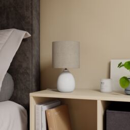 Cylinder Matt White & Grey Ceramic Fabric Led Table Lamp - thumbnail 4