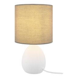 Cylinder Matt White & Grey Ceramic Fabric Led Table Lamp - thumbnail 2