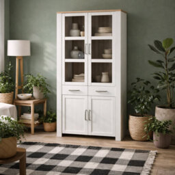 Wyld Haus Klampenborg White & Natural Oak Effect 4-Door 2-Drawer Display Cabinet - thumbnail 1
