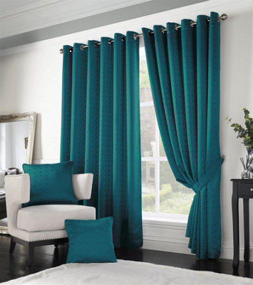 Luxury Living Adiso Eyelet Ring Top Curtains Teal - image 1