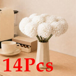Amorly 14Pcs Artificial Pure White Ball Chrysanthemum Flowers Artificial Mums Flowers For Home Table Centerpiece Decor Silk Flowers - thumbnail 1
