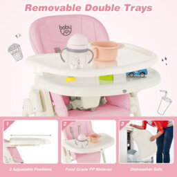 Costway 4-In-1 Baby High Chair Foldable Feeding Chair W/ Footrest-Pink - thumbnail 3
