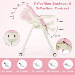 Costway 4-In-1 Baby High Chair Foldable Feeding Chair W/ Footrest-Pink - thumbnail 2