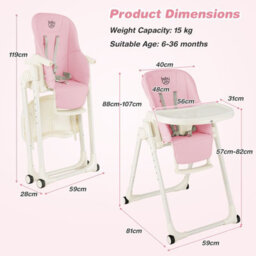 Costway 4-In-1 Baby High Chair Foldable Feeding Chair W/ Footrest-Pink - thumbnail 5