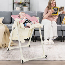 Costway 4-In-1 Baby High Chair Foldable Feeding Chair W/ Footrest-Pink - thumbnail 4