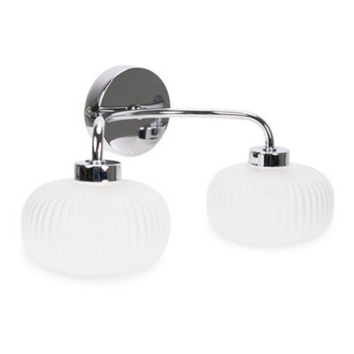 Valuelights Amaia Polished Chrome Ip44 Rated 2 Way Frosted Ribbed Glass Wall Light - image 1
