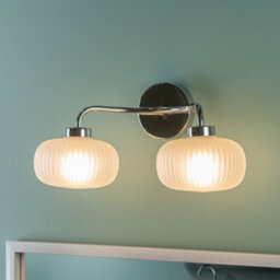 Valuelights Amaia Polished Chrome Ip44 Rated 2 Way Frosted Ribbed Glass Wall Light - thumbnail 2