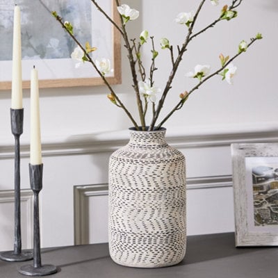 Dibor Black And White Stoneware Flower Vase Textured Finish Decorative Pitcher Jug Table Décor Vase - image 1