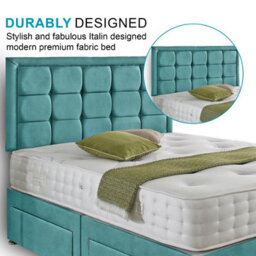 Dining Tables Dallas Matching Headboard Divan Set, 2 Drawer On Same Side With Sprung 1500 Comfort Mattress - Plush Velvet Duck Egg - Double - thumbnail 3