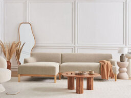 Beliani Corner Sofa 3 Seater Sosjo Fabric Taupe Left Hand - thumbnail 2