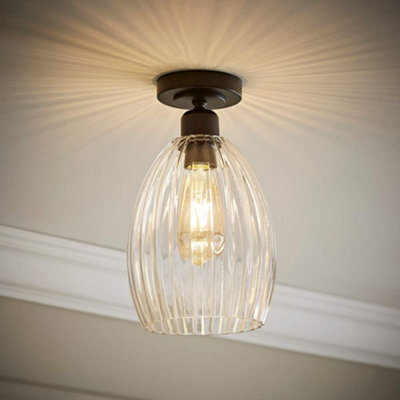 Valuelights Cheltenham Matte Black Flush Ceiling Light With Ribbed Shade - image 1