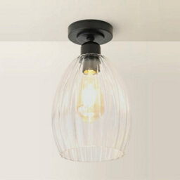 Valuelights Cheltenham Matte Black Flush Ceiling Light With Ribbed Shade - thumbnail 6