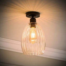 Valuelights Cheltenham Matte Black Flush Ceiling Light With Ribbed Shade - thumbnail 5