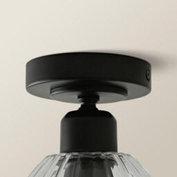 Valuelights Cheltenham Matte Black Flush Ceiling Light With Ribbed Shade - thumbnail 4