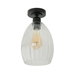 Valuelights Cheltenham Matte Black Flush Ceiling Light With Ribbed Shade - thumbnail 2