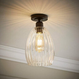 Valuelights Cheltenham Matte Black Flush Ceiling Light With Ribbed Shade - thumbnail 1