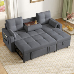 Matteo Grey L-Shaped Corner Sofa Bed With Pull-Out Sleeper, Storage & Cup Holders - thumbnail 2