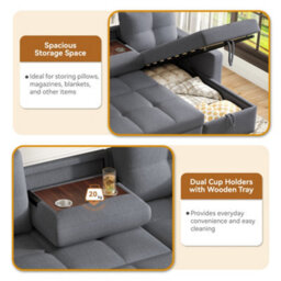 Matteo Grey L-Shaped Corner Sofa Bed With Pull-Out Sleeper, Storage & Cup Holders - thumbnail 6