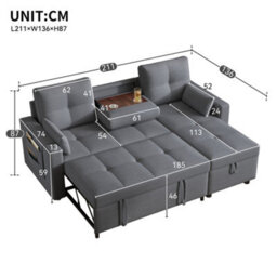 Matteo Grey L-Shaped Corner Sofa Bed With Pull-Out Sleeper, Storage & Cup Holders - thumbnail 8