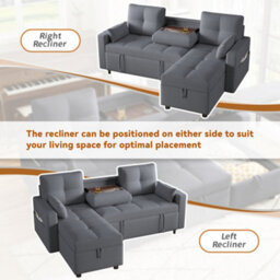 Matteo Grey L-Shaped Corner Sofa Bed With Pull-Out Sleeper, Storage & Cup Holders - thumbnail 5