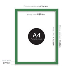 A4 Green Picture Frame Fits A4 (21 X 29.7Cm - 8.3 X 11.7In) Poster, Photo, Artwork, Or Print. - thumbnail 2