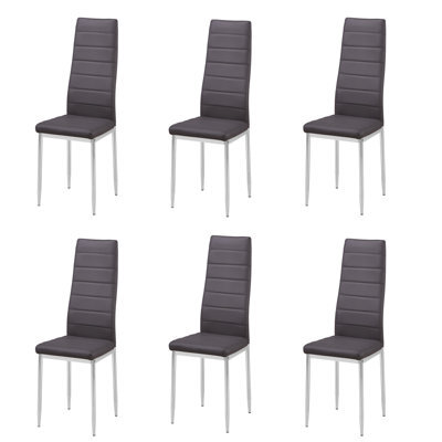 Mihomeuk Alise Set Of 6 Grey Pu Leather Dining Chairs With Steel Legs - image 1