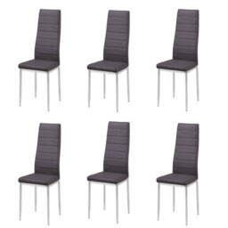Mihomeuk Alise Set Of 6 Grey Pu Leather Dining Chairs With Steel Legs