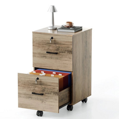 Modern 2 Drawer Locking File Cabinet Mobile Filing Cabinet For A4 And Letter Oak - image 1