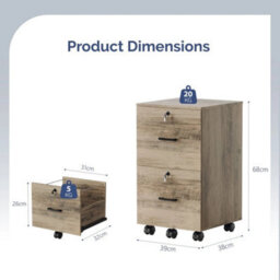 Modern 2 Drawer Locking File Cabinet Mobile Filing Cabinet For A4 And Letter Oak - thumbnail 2