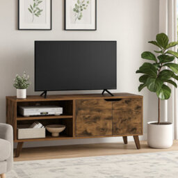 Modcraft Rustic Brown Tv Stand With 2 Doors & Adjustable Shelves , 140Cm Unit For Tvs And Living Room Storage Cabinet - thumbnail 4