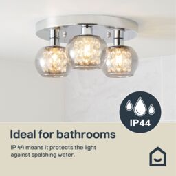 GoodHome Arles Gloss Glass & Steel Chrome & Smoked Glass Effect 3 Lamp Ceiling Light - thumbnail 7