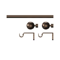 GoodHome Kozani Satin Brown Bronze Copper Effect Extendable Ball Single Curtain Pole Set, (L)2000mm-3300mm (Dia)19mm - thumbnail 2
