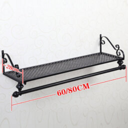 Living And Home Black Metal Clothes Rail Wall Mounted Garment Hanging Rack With Display Storage Shelf W 700 mm - thumbnail 8