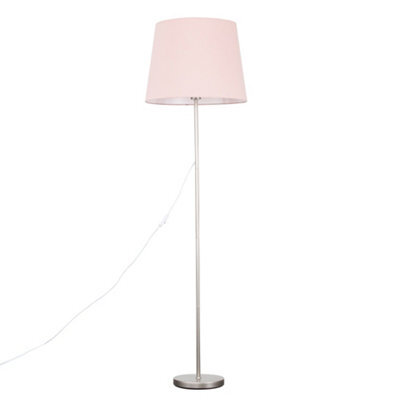 Valuelights Charles Brushed Chrome Floor Lamp With Pink Tapered Shade And Bulb - image 1
