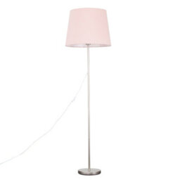 Valuelights Charles Brushed Chrome Floor Lamp With Pink Tapered Shade And Bulb - thumbnail 1