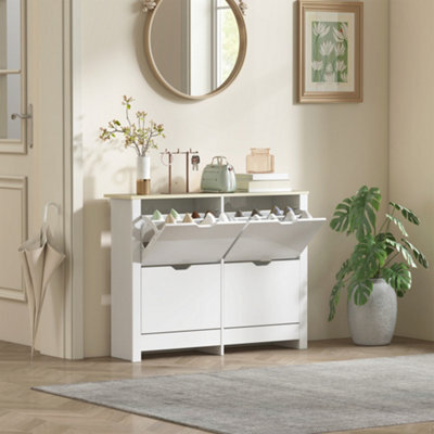 Homcom 16-Shoe Storage Cabinet 4 Shelves 4 Drawers Tabletop White - image 1