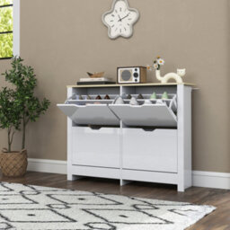 Homcom 16-Shoe Storage Cabinet 4 Shelves 4 Drawers Tabletop White - thumbnail 9