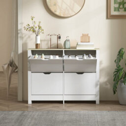 Homcom 16-Shoe Storage Cabinet 4 Shelves 4 Drawers Tabletop White - thumbnail 8