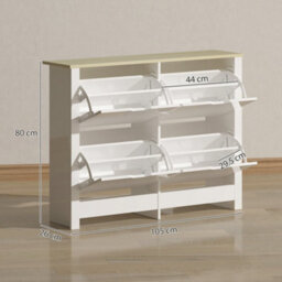 Homcom 16-Shoe Storage Cabinet 4 Shelves 4 Drawers Tabletop White - thumbnail 3