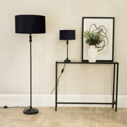 Valuelights Maggie Black Metal Candlestick Floor Lamp With Black Velvet Lamp Shade And Led Bulb - thumbnail 3