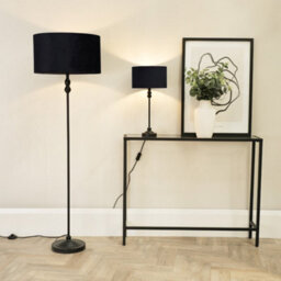 Valuelights Maggie Black Metal Candlestick Floor Lamp With Black Velvet Lamp Shade And Led Bulb - thumbnail 4