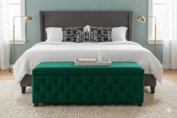 90Cm Wide Empire Ottoman Storage Box With Legs, Forest Green Velvet Chesterfield Upholstered Ottoman Footstool Coffee Table - thumbnail 5