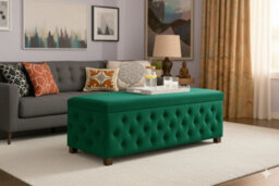 90Cm Wide Empire Ottoman Storage Box With Legs, Forest Green Velvet Chesterfield Upholstered Ottoman Footstool Coffee Table - thumbnail 6