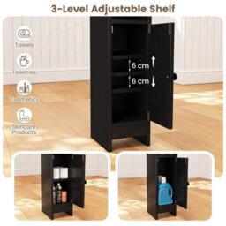 Black Small Corner Floor Bathroom Storage Cabinet With Door - thumbnail 5