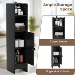 Black Small Corner Floor Bathroom Storage Cabinet With Door - thumbnail 6
