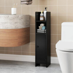 Black Small Corner Floor Bathroom Storage Cabinet With Door - thumbnail 1