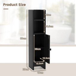 Black Small Corner Floor Bathroom Storage Cabinet With Door - thumbnail 2