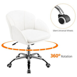 Yaheetech Modern Desk Chair For Home Office Makeup - White / Faux Leather - thumbnail 6